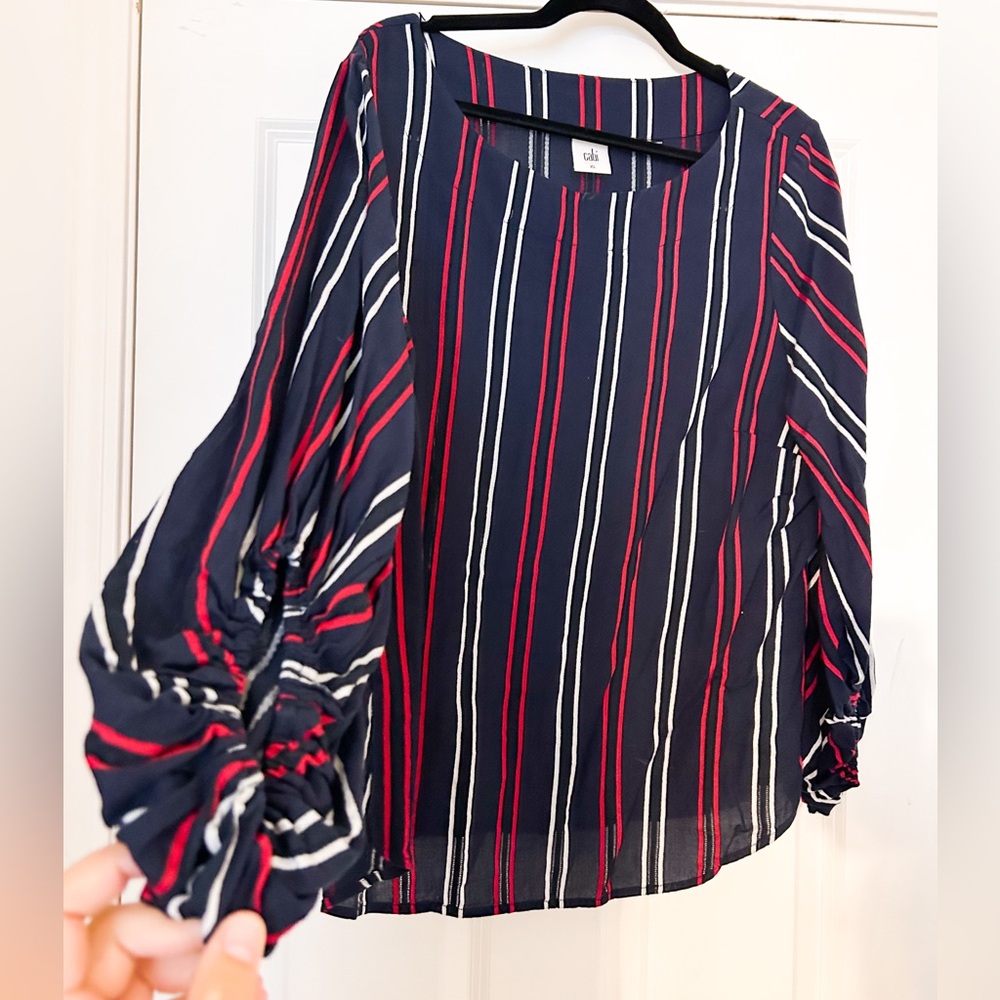 Striped balloon sleeve blouse